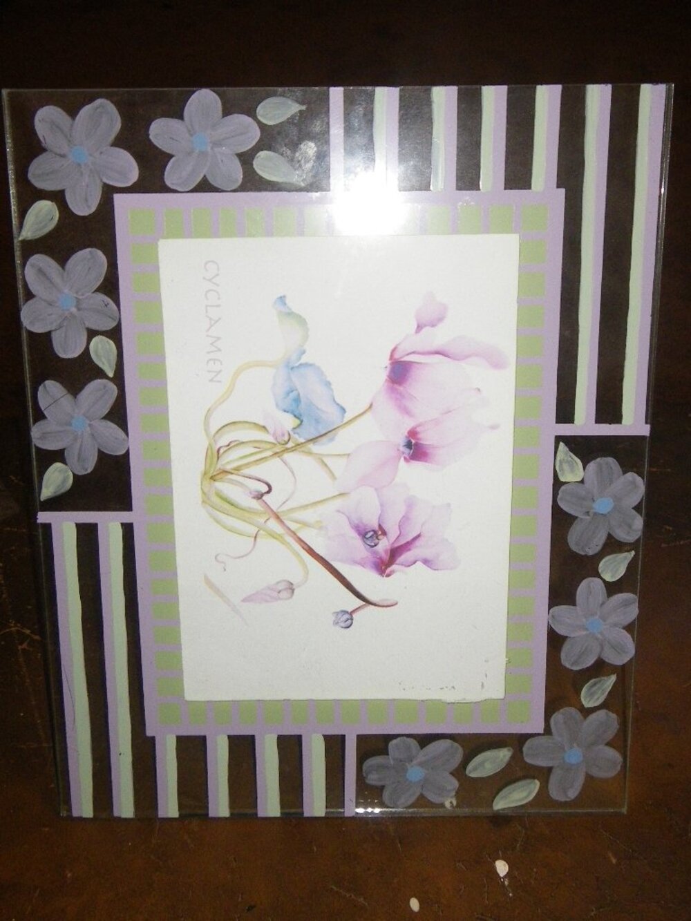 Vintage Hand Painted Cyclamen Large Frame For 5” x 7” Photograph